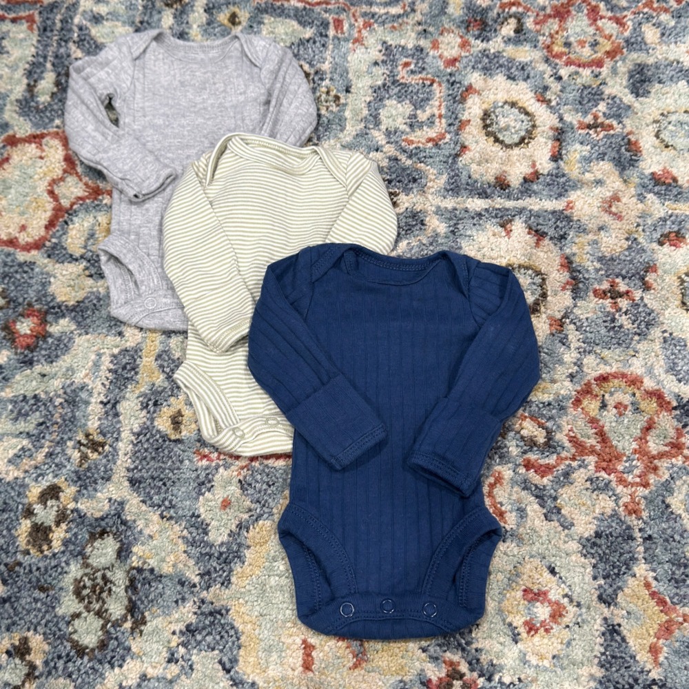 Carter's Bodysuits Boys Preemie Navy Grey Striped Ribbed Basic EUC